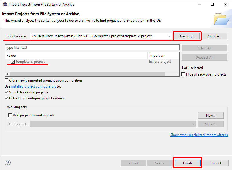 eclipse import project from file system